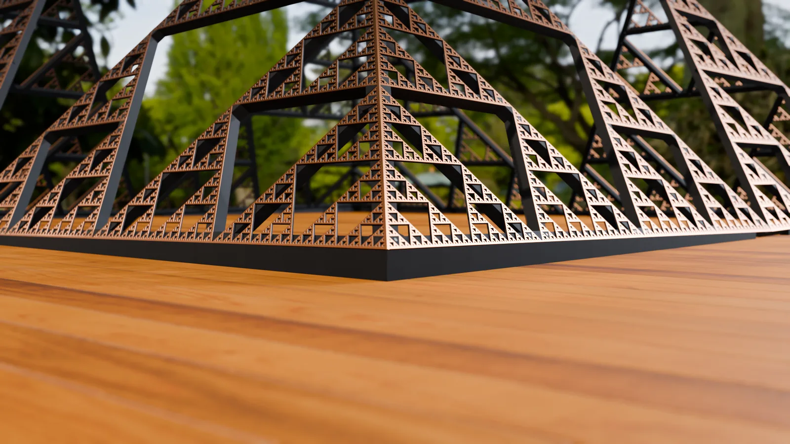 Low view of the pyramid corner on black V-cradles
