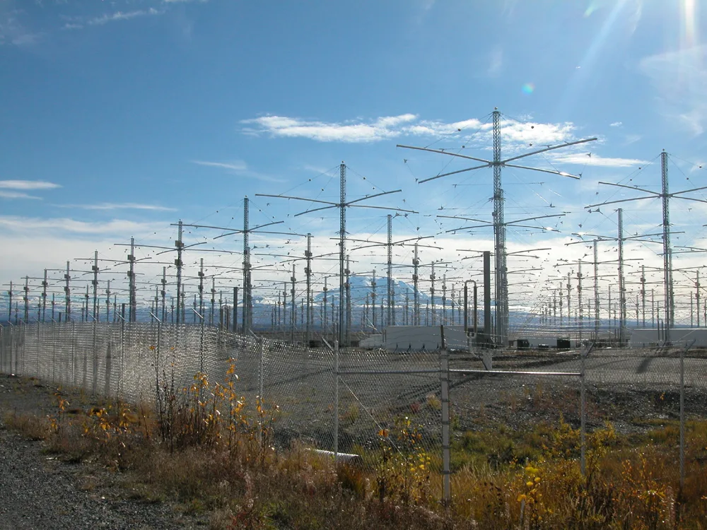 The HAARP antenna field in Alaska: rows of antenna towers
