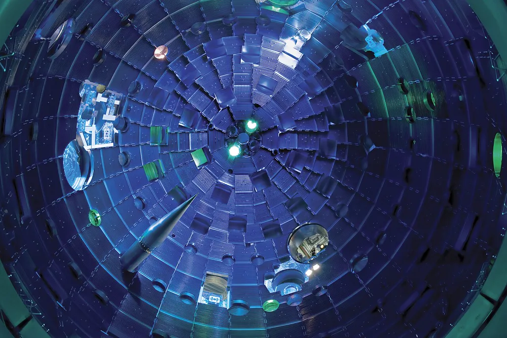 Inside the target chamber of the National Ignition Facility